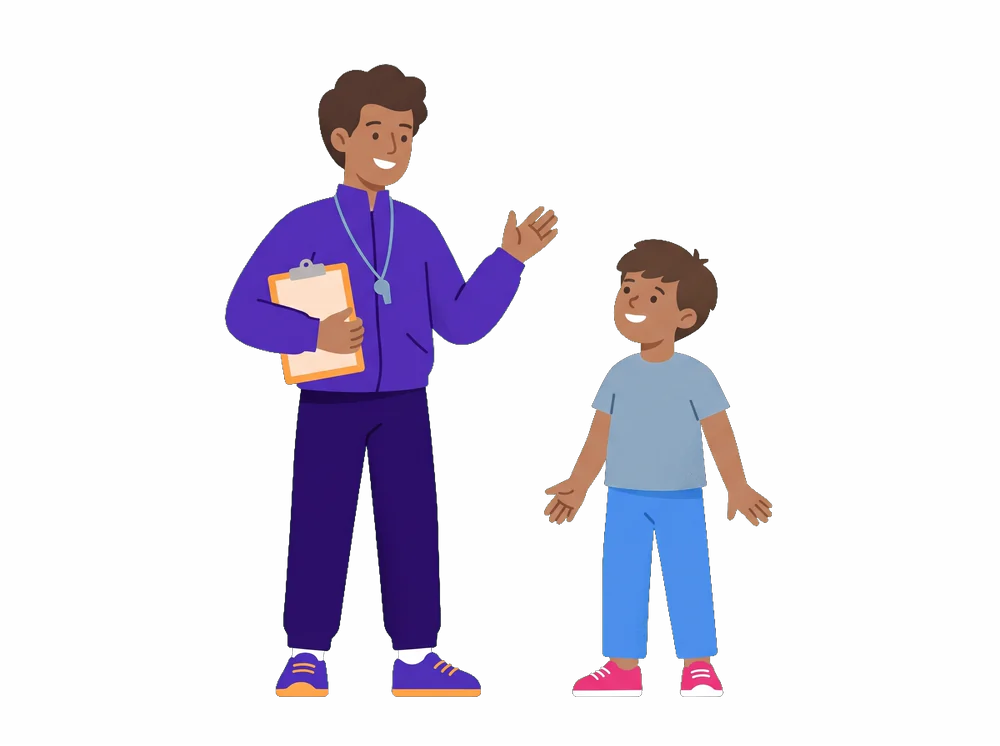 Illustration: Junge Trainerin mit Kind
