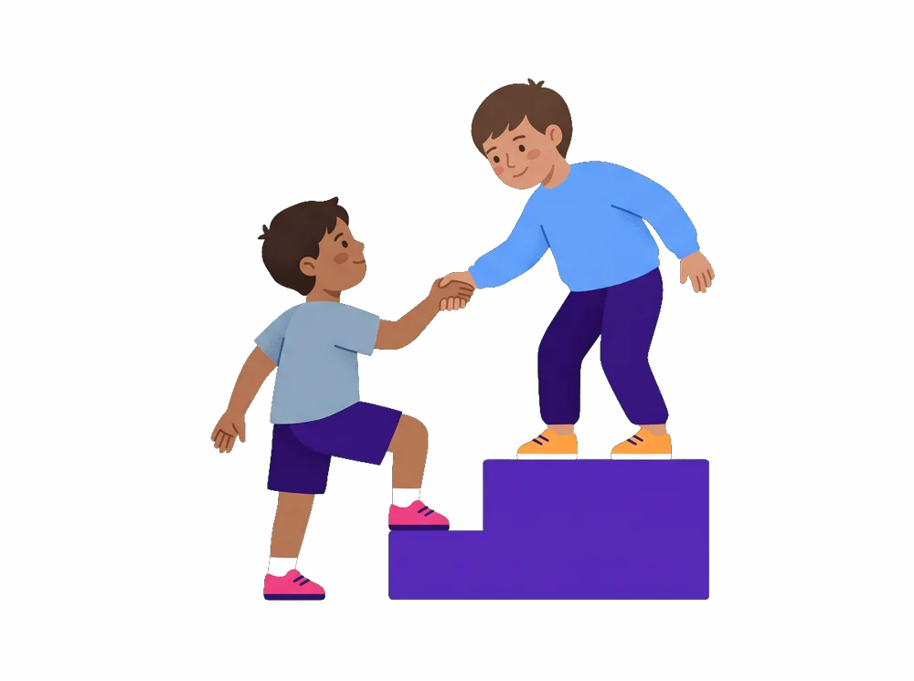 Illustration: Ein Kind hilft einem anderen hoch