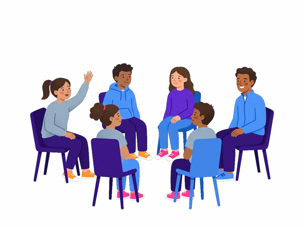 Illustration: Gruppe im Stuhlkreis
