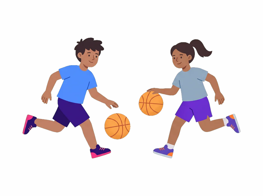 Illustration: Kinder dribbeln mit Basketbällen